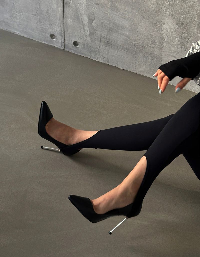 Silver-grooved Stelleto high heels