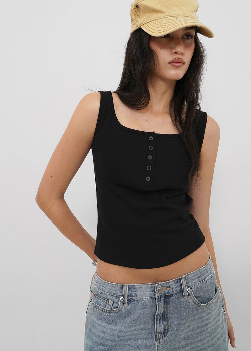 [B-BASIC] Tension Standard Square Henley Neck Sleeveless Top (2 SIZE)