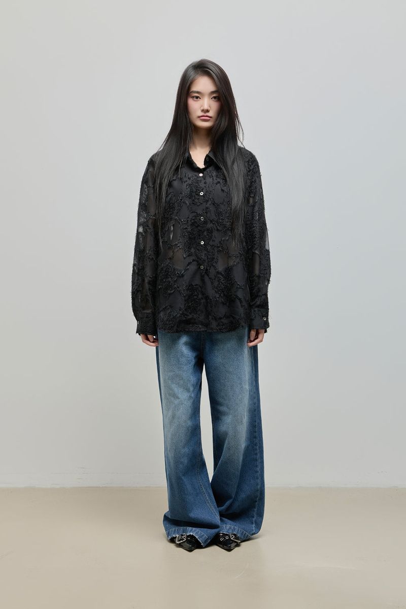 Feather Lace Overfit Shirt_Cream