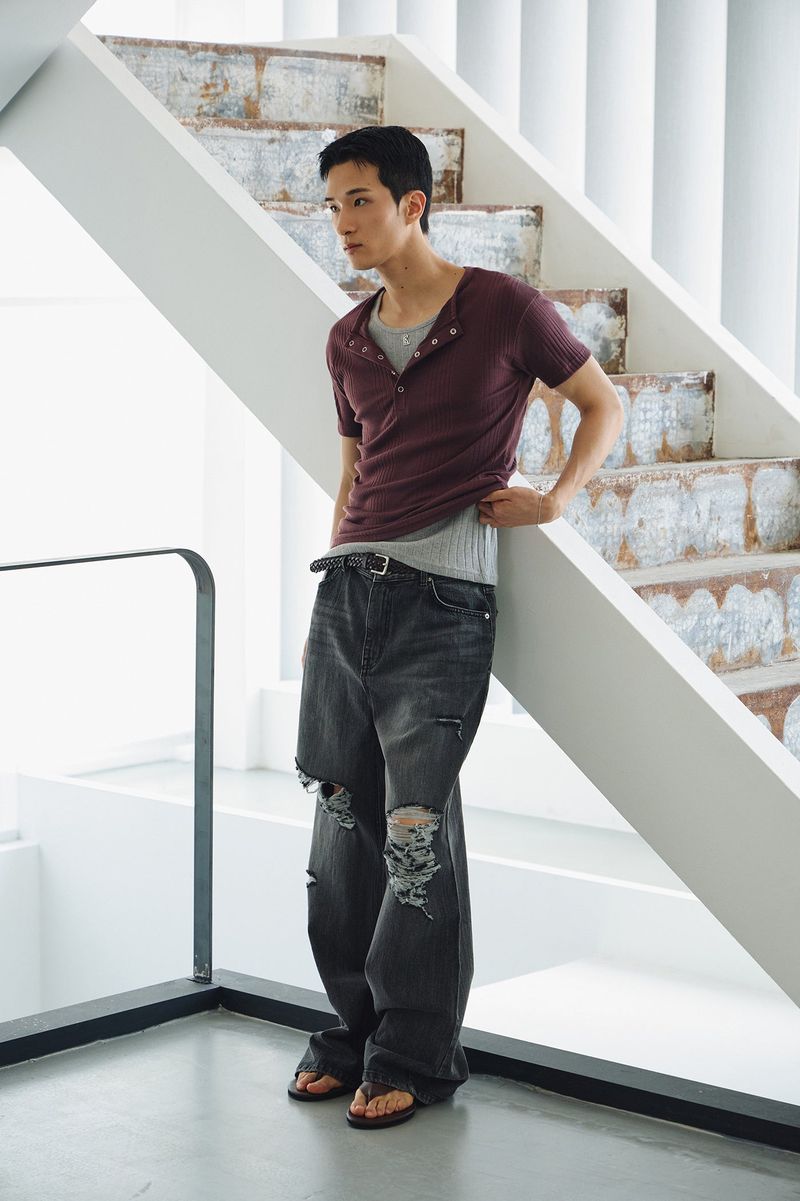 LAURANTSEOUL（ローラントソウル）の「Washed damage wide flare denim pants(Black)（Pants）」