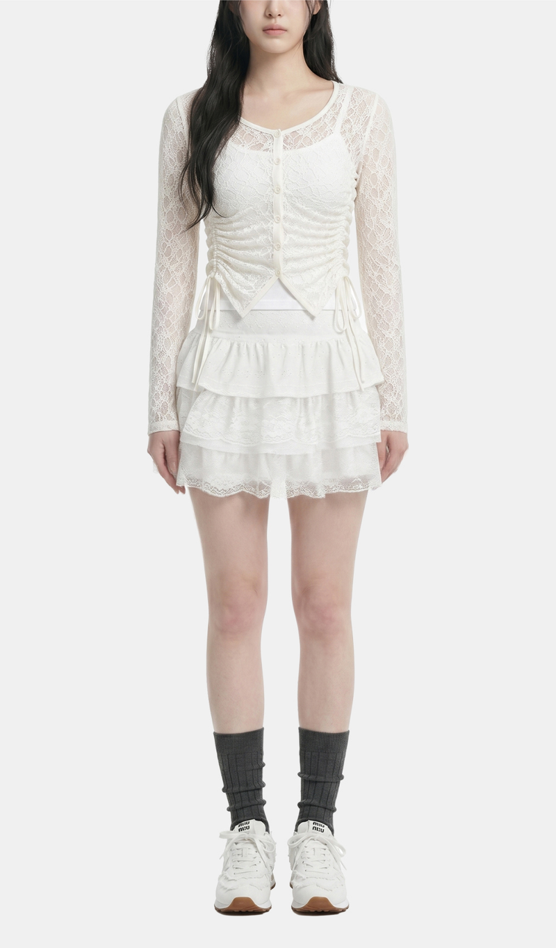 Eline Lace Shirring Cardigan