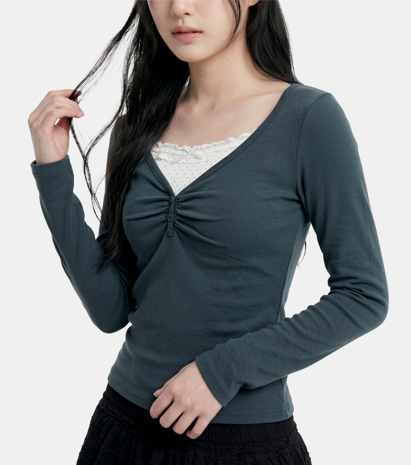 Melly Lace Layered Shirring Tee
