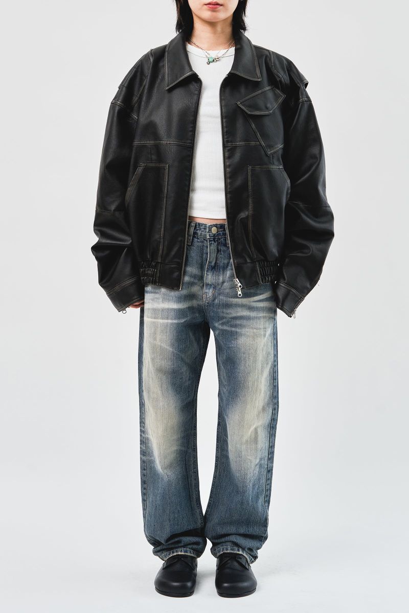 Hand Washed Leather Blouson (2color)