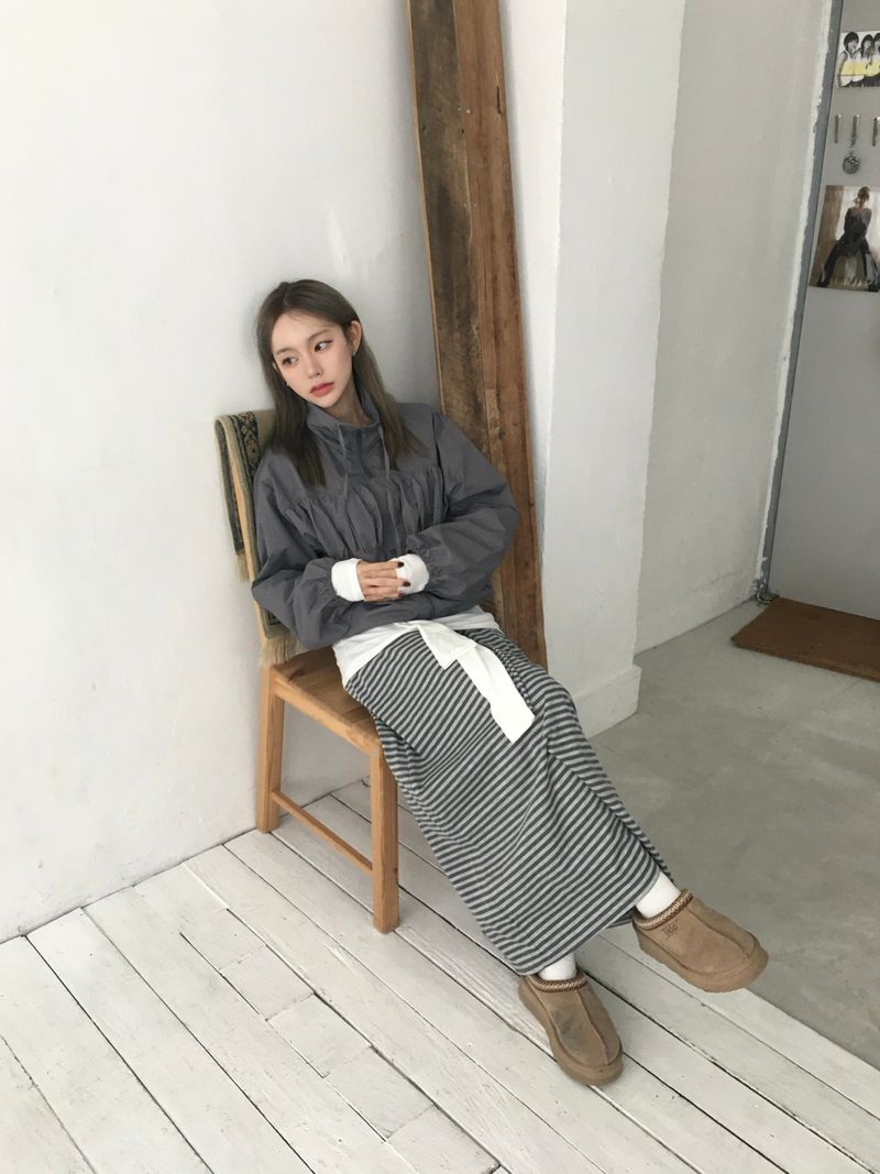 Bunny Stripe Banding Long Skirt (2c)