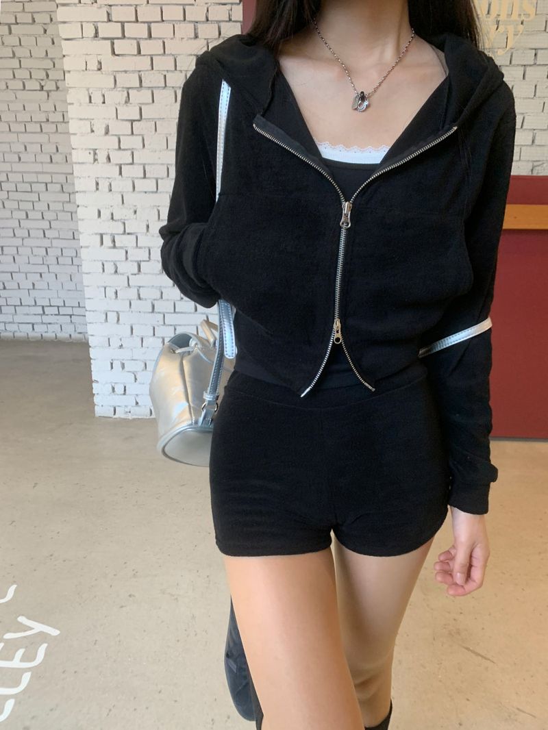 Terry Training 2-way Hooded Zip-up & Minimal Shorts SET (4 colors)