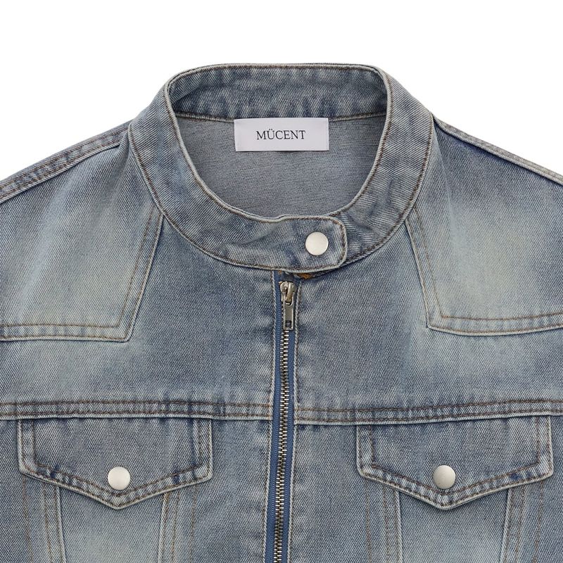 ENUE CROP BIKER DENIM JACKET