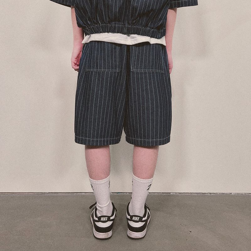 stripe denim shorts_blue