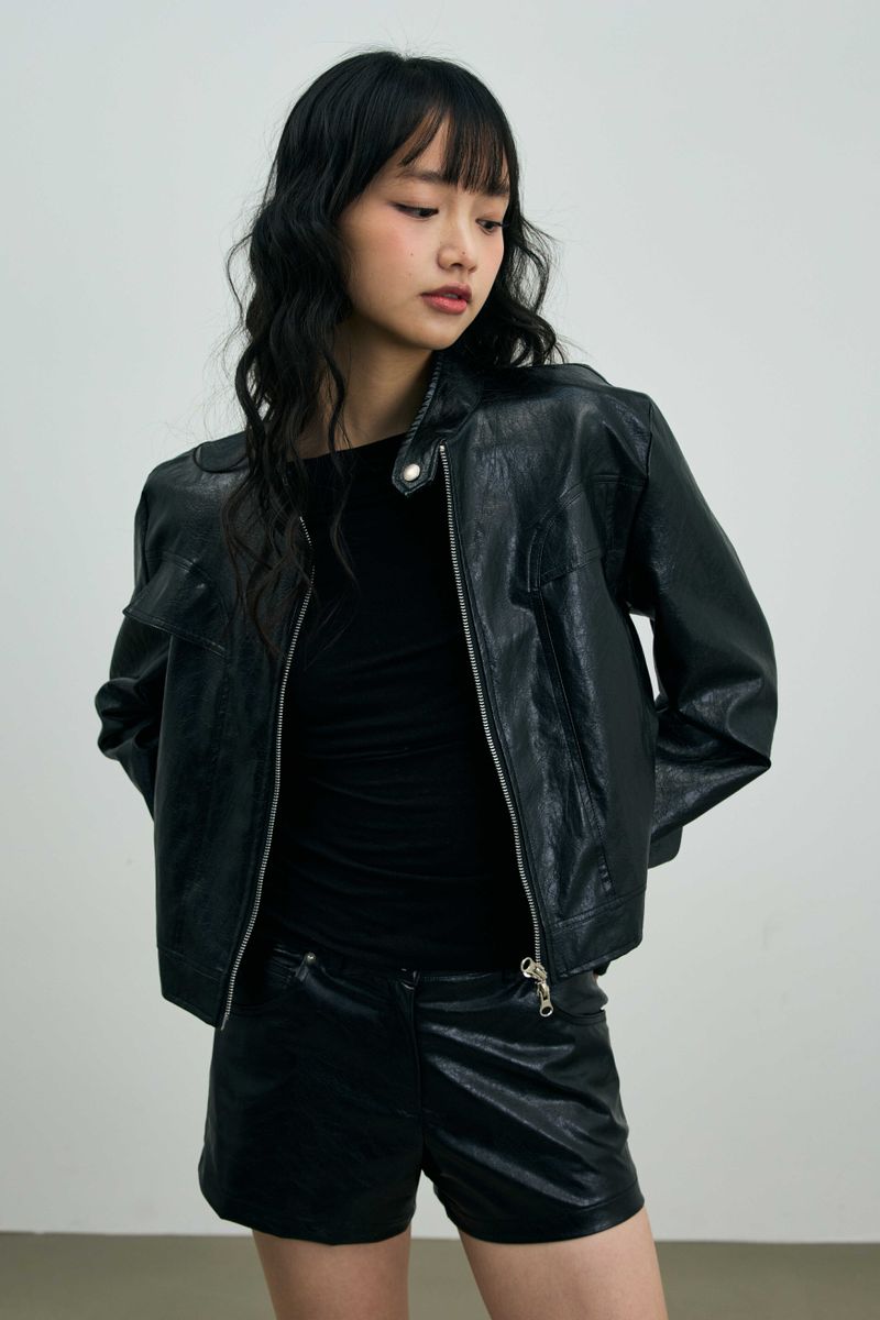 CLARI FAUX LEATHER JACKET / BLACK
