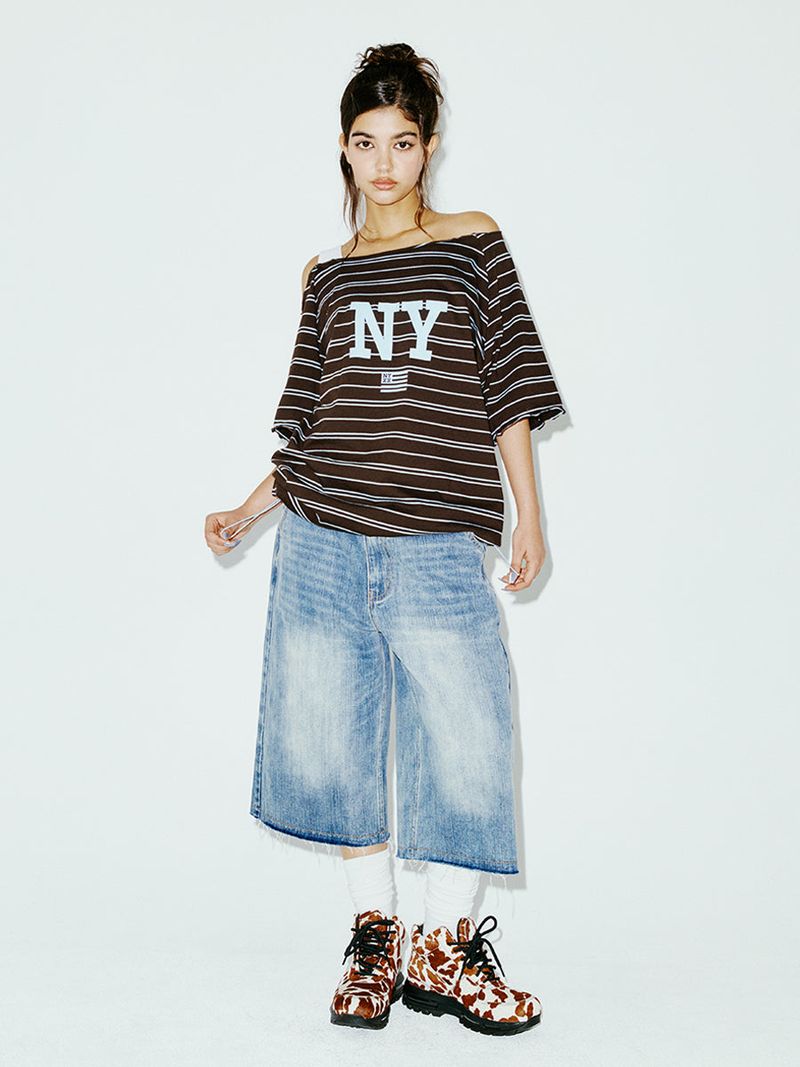 STRING CAPRI DENIM PANTS BLUE
