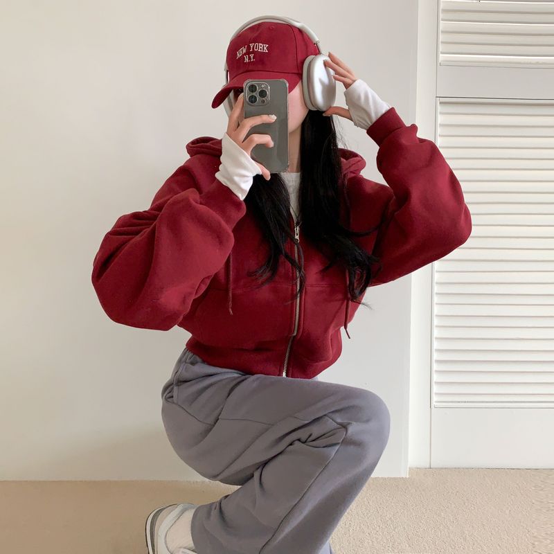 [Bellide made] embroidery napping hood zip-up