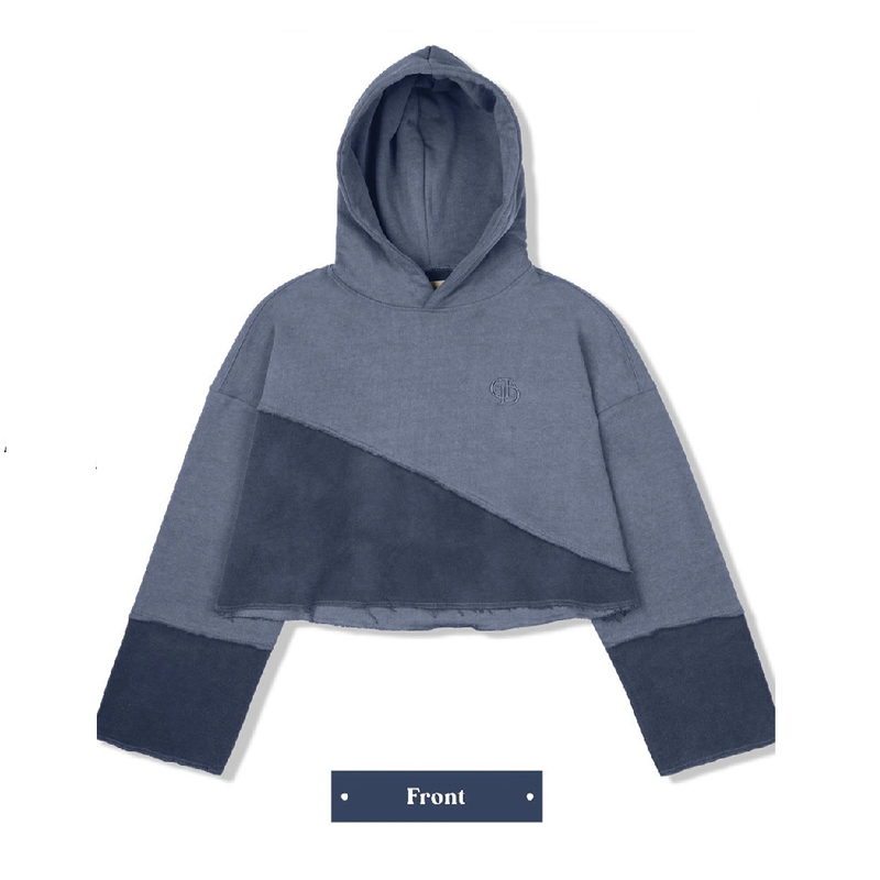 PIGMENT TWO BLOCK CROP HOODIE_BLUE NAVY