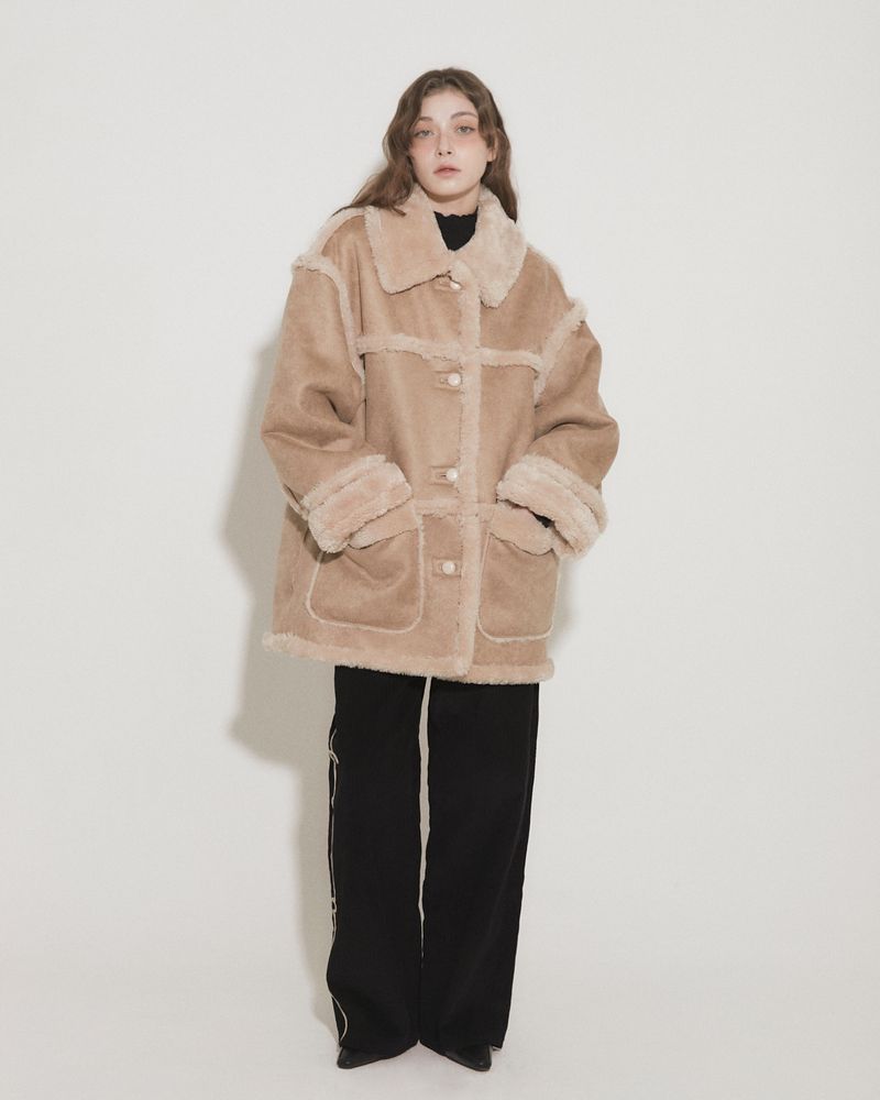 REVERSIBLE FAUX SUEDE SHEARLING COAT
