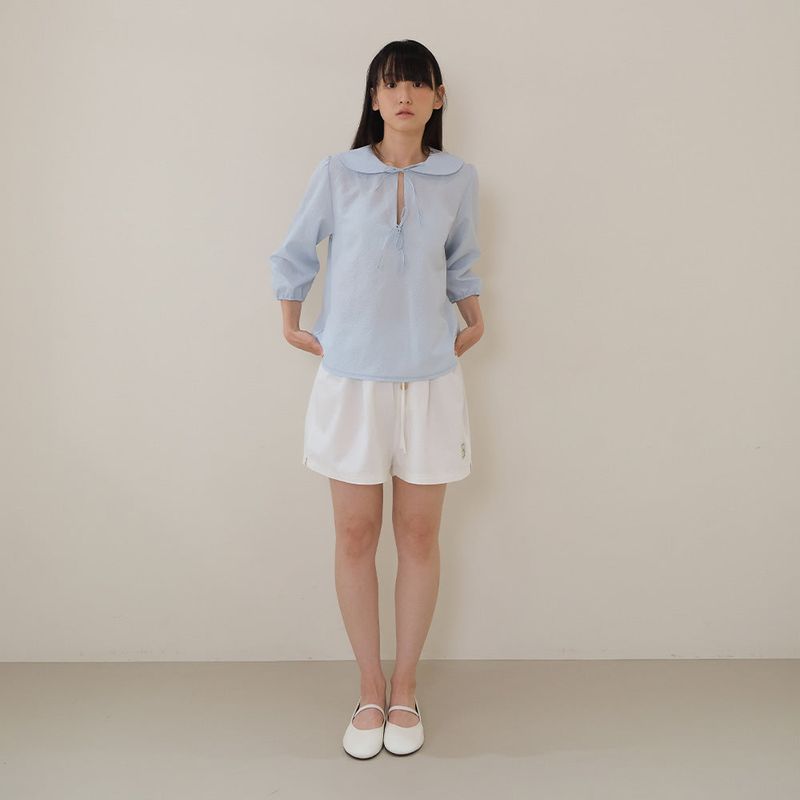 Sky Blue Seersucker Ribbon Blouse