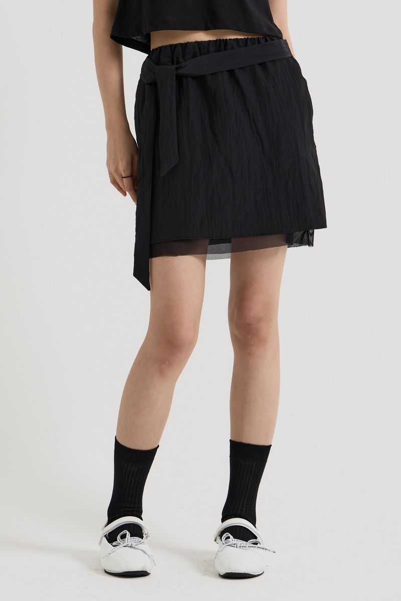 Sheer Layered Mini Skirt, Black
