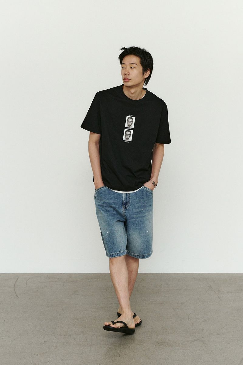 Aged Splatter Carpenter Denim Shorts(Washed Blue)