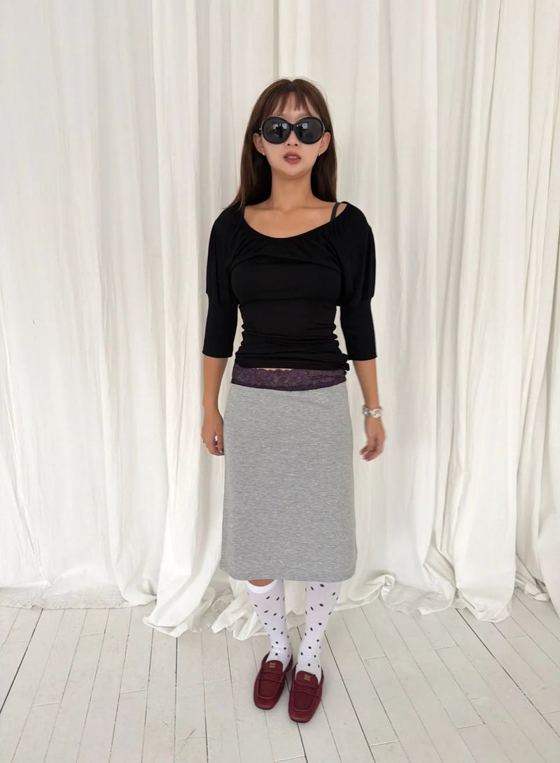 Shirring puff 3/4 sleeve T (2c)