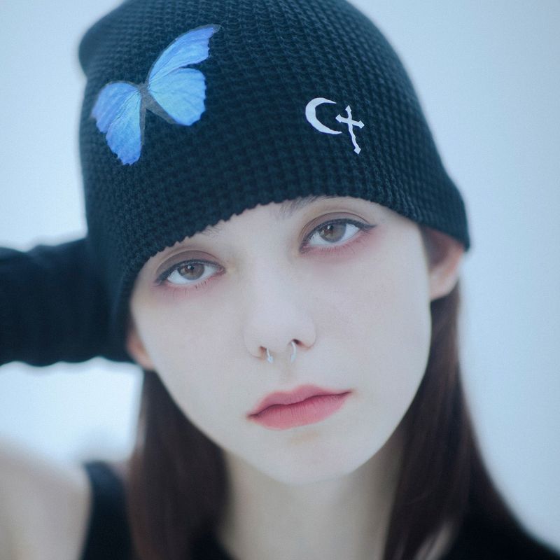 1 4 butterfly beanie - BLACK