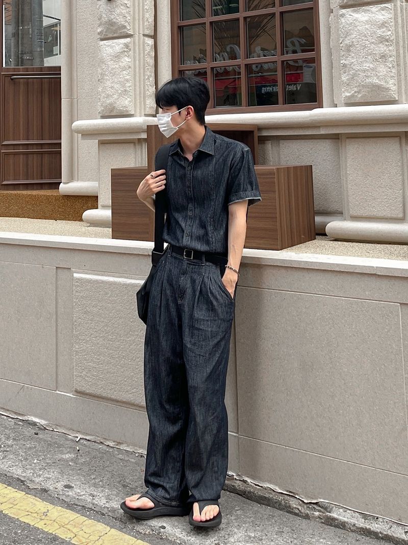Mei linen indigo half shirts