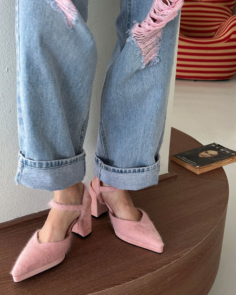 Angora strap high heels