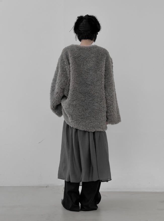 Blanket Pocket V-Neck Fur Cardigan