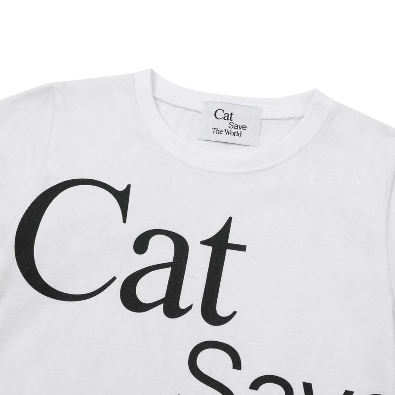 Cat Save The World Crop T (Black, White)