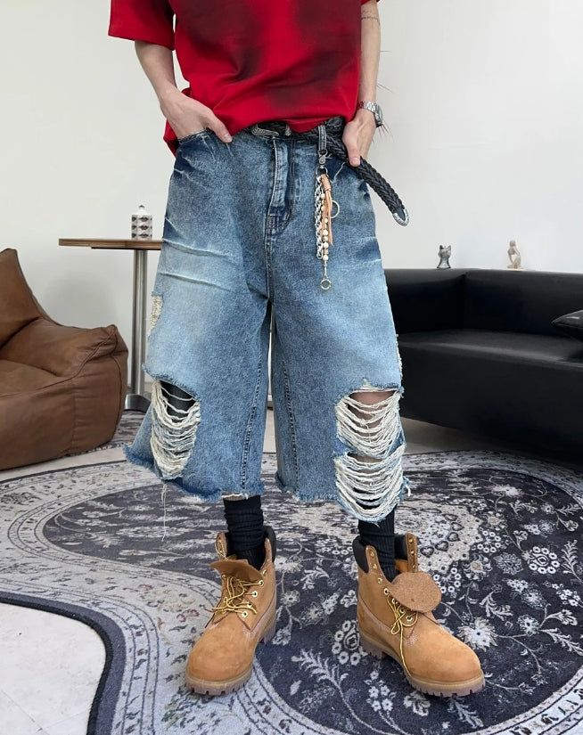 Rica Washed Damaged Bermuda Denim