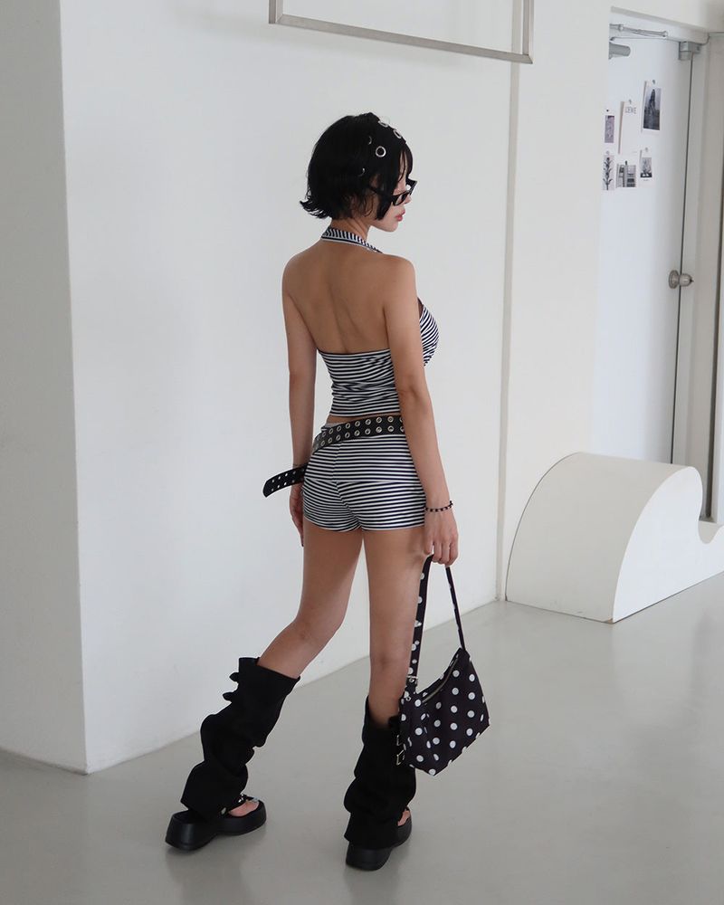 Stripe halterneck & shorts Two-piece set
