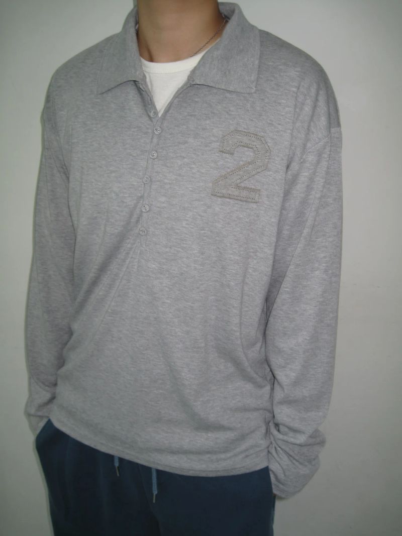 464 Button Henley Neck Collar T-Shirt