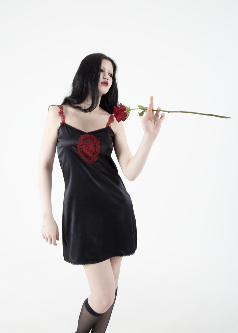 BLACK ROSE SLIP DRESS