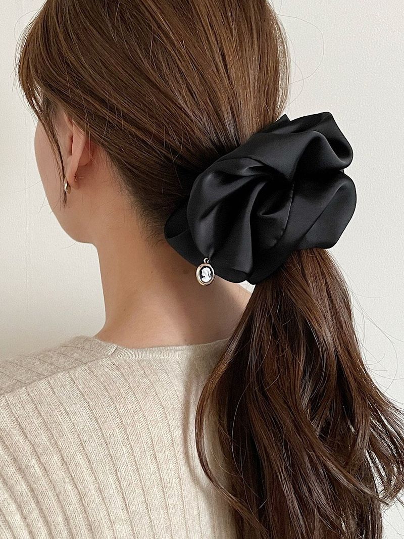 oar Cameo Satin drop Wide Scrunchie [Black]