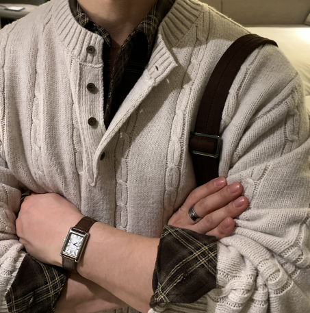 Look & P Henry Neck Button Cable Overfit Knit