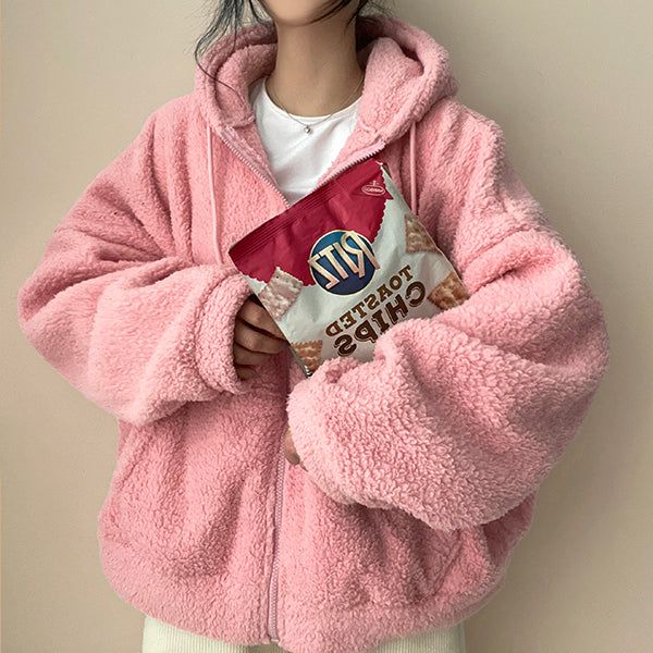 Mimoo soft wool hooded zip-up