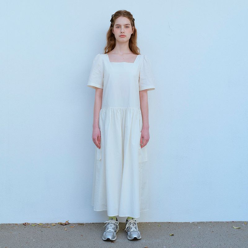 FUN FROM FUN(ファンフロムファン)の「 SQUARE NECK POCKET DRESS, CREAM(Dresses)」