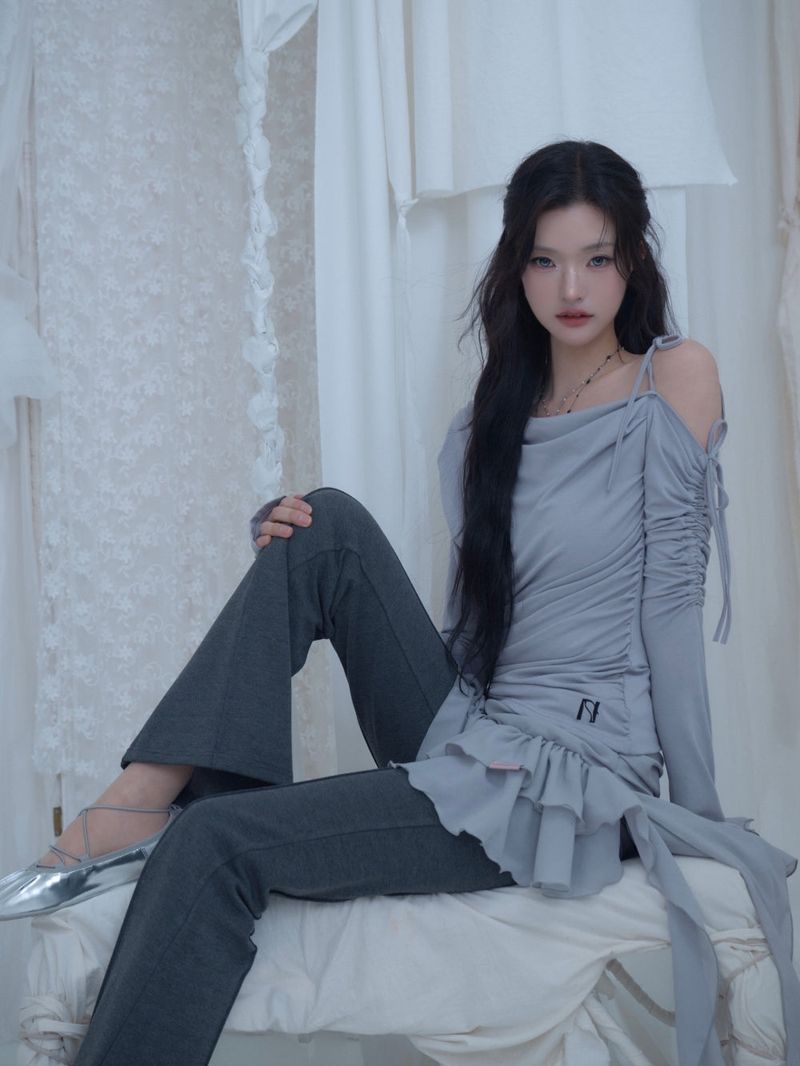 Cats Draping One-Shoulder Top