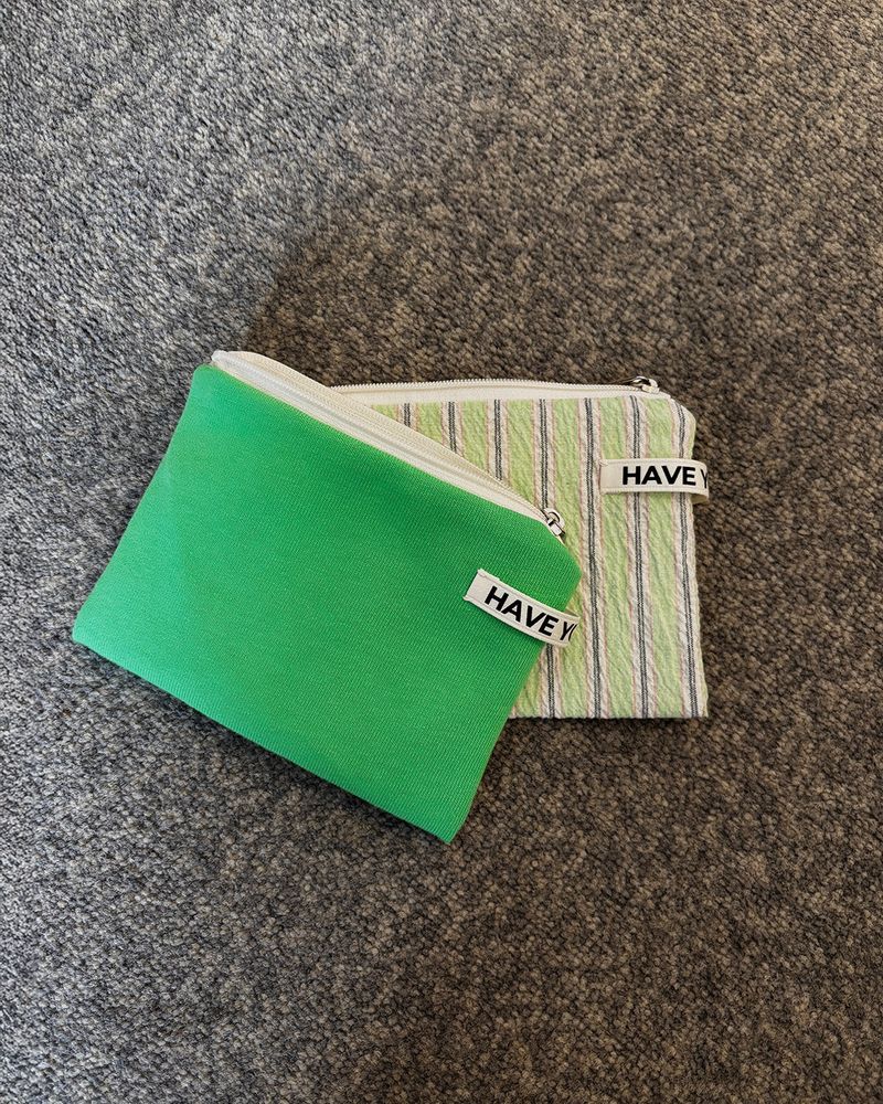 Vivid soft cotton flat pouch - green , S size
