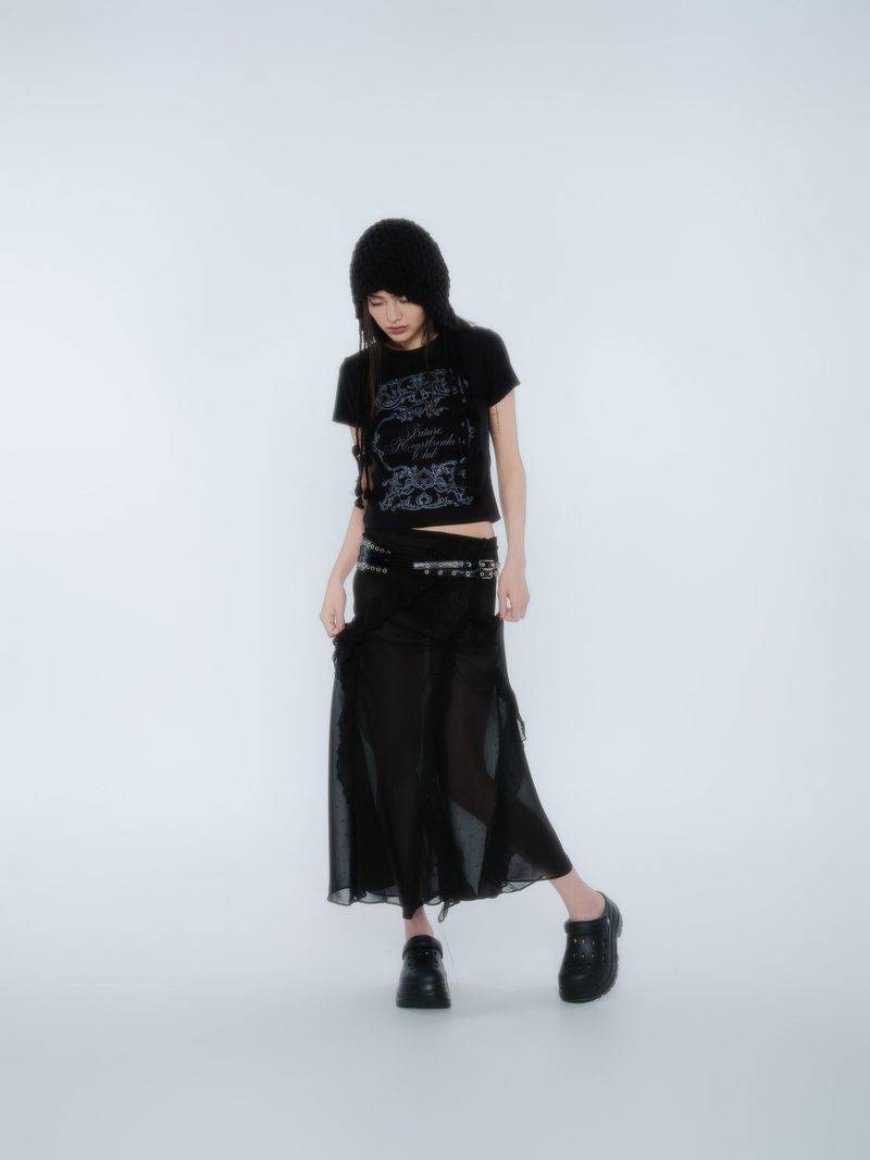SILHOUETTE RUFFLE MAXI SKIRT [BLACK]