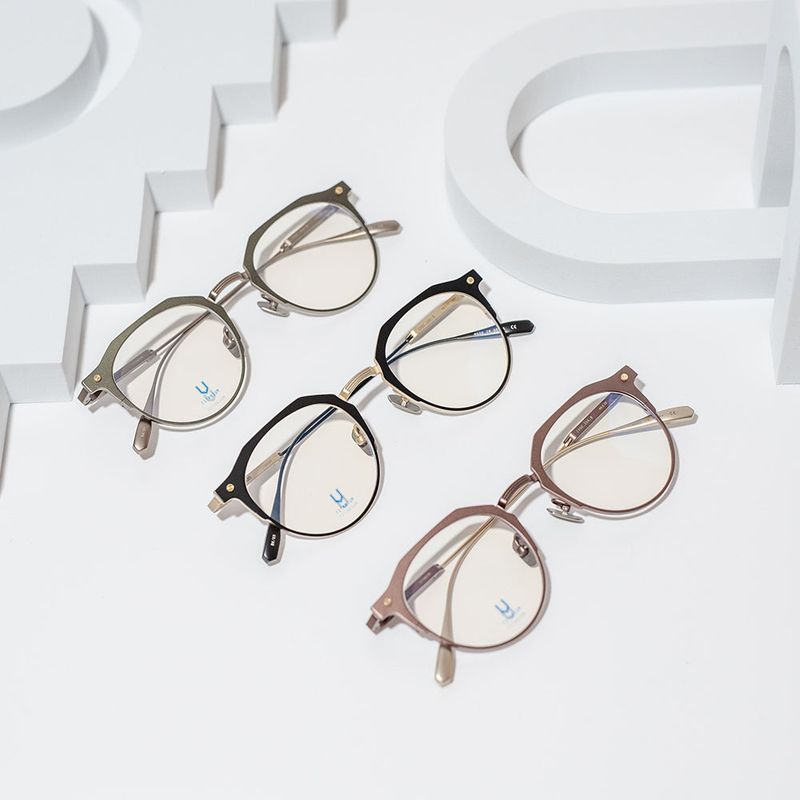 Knouun Round titanium glasses CODE. 104. B Khaki N Brown
