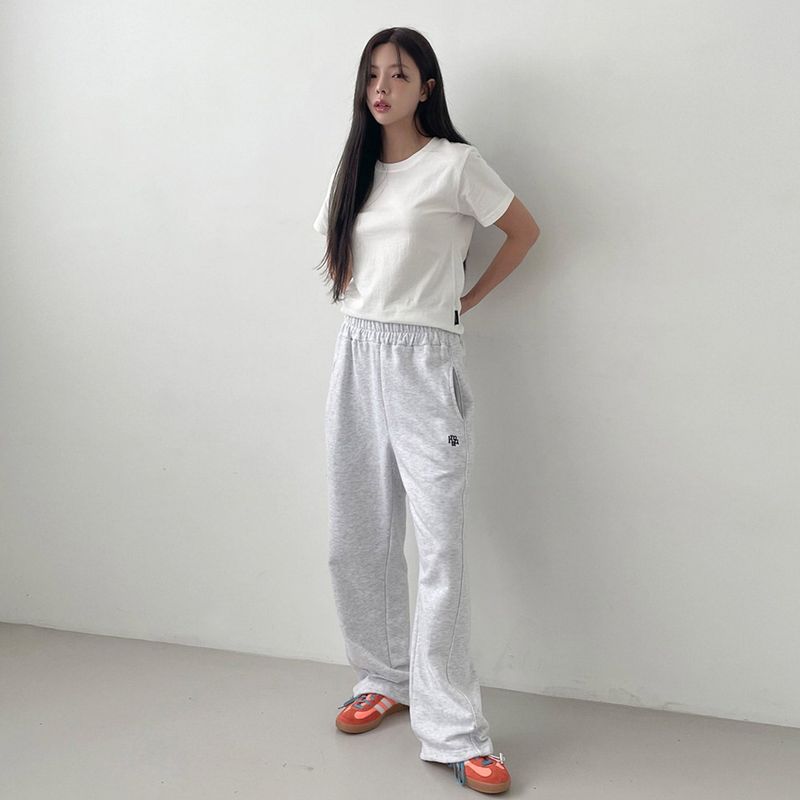 STITCH LOGO STRING JOGGER PANTS [WHITE MELANGE]