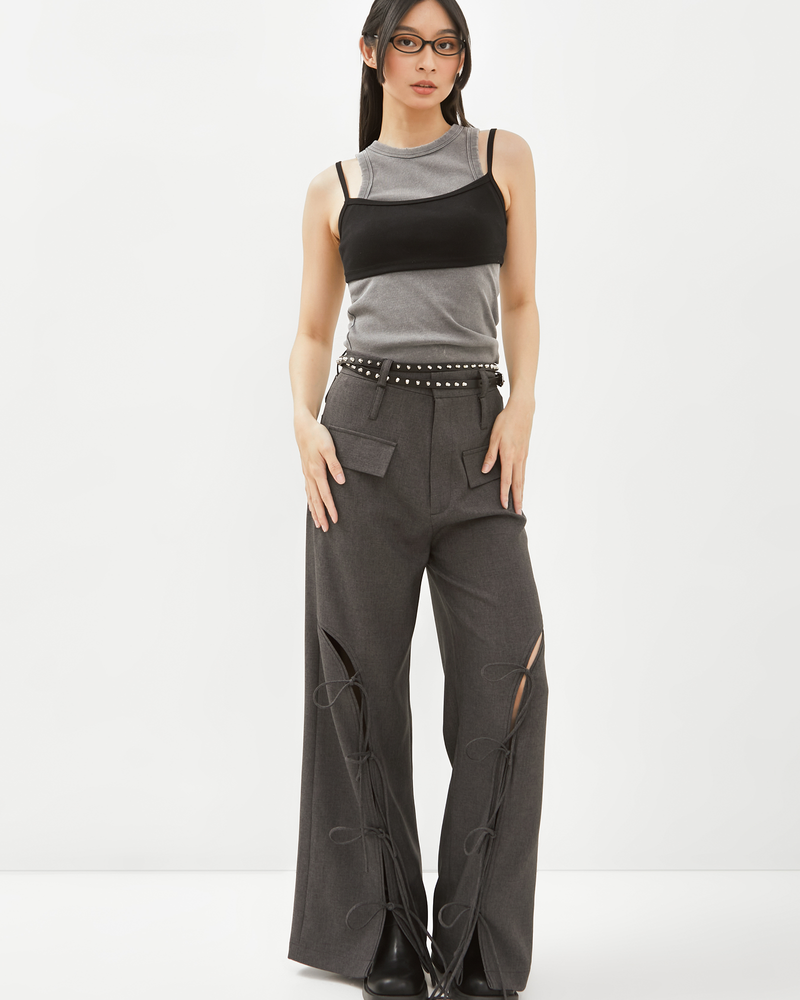 catha（カタ）の「Dark Grey String Ribbon Pants（Pants）」