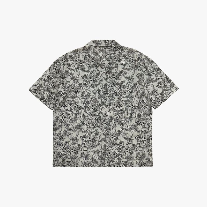 botanical drawing open collar shirt_ivory