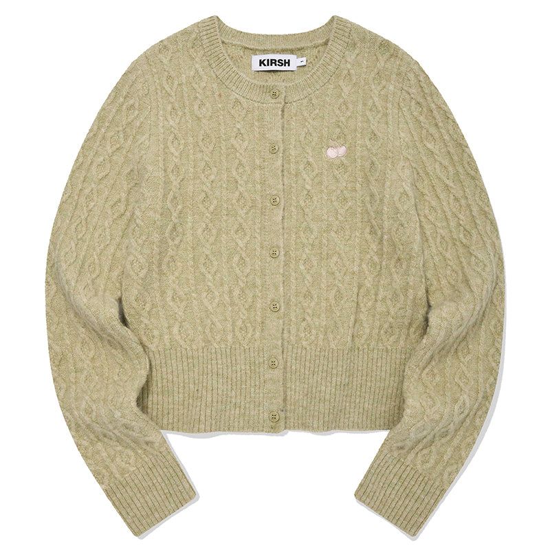 SMALL CHERRY CABLE KNIT CARDIGAN [GREEN]