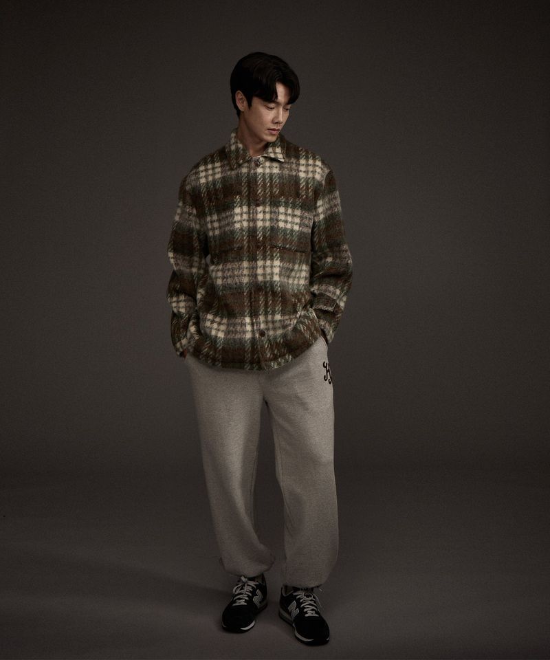 COZY HAIRY CHECK JACKET KHAKI