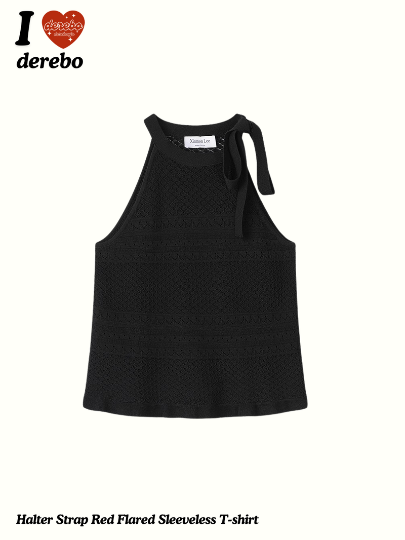 Halter Strap Red Flared Sleeveless T-shirt