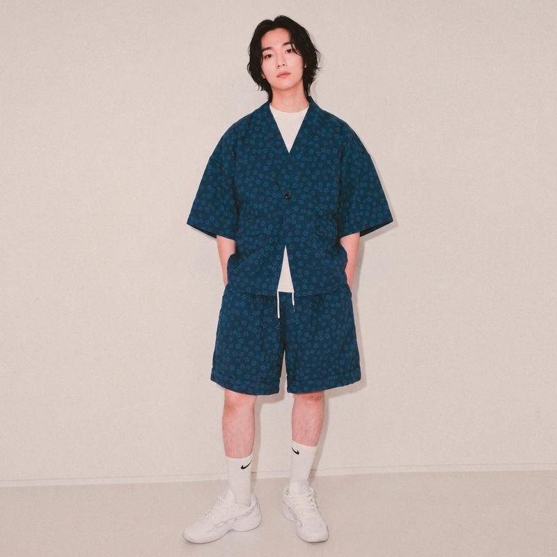 flower turn-up shorts_blue