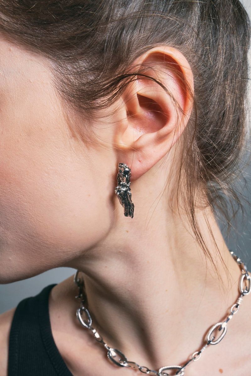 NO.330 [SILVER] GEOMETRY UNBALANCE EARRING EARCUFF SET