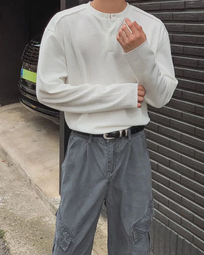 Rico Ribbed Cut-out Henley Neck Knit