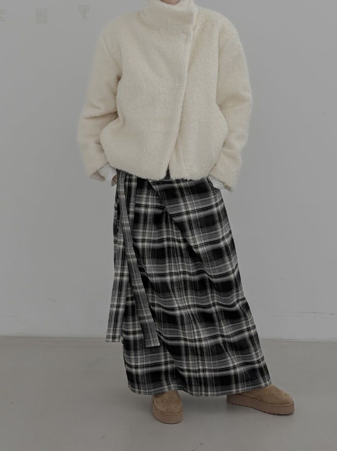 Check Strap Wrap Long Skirt