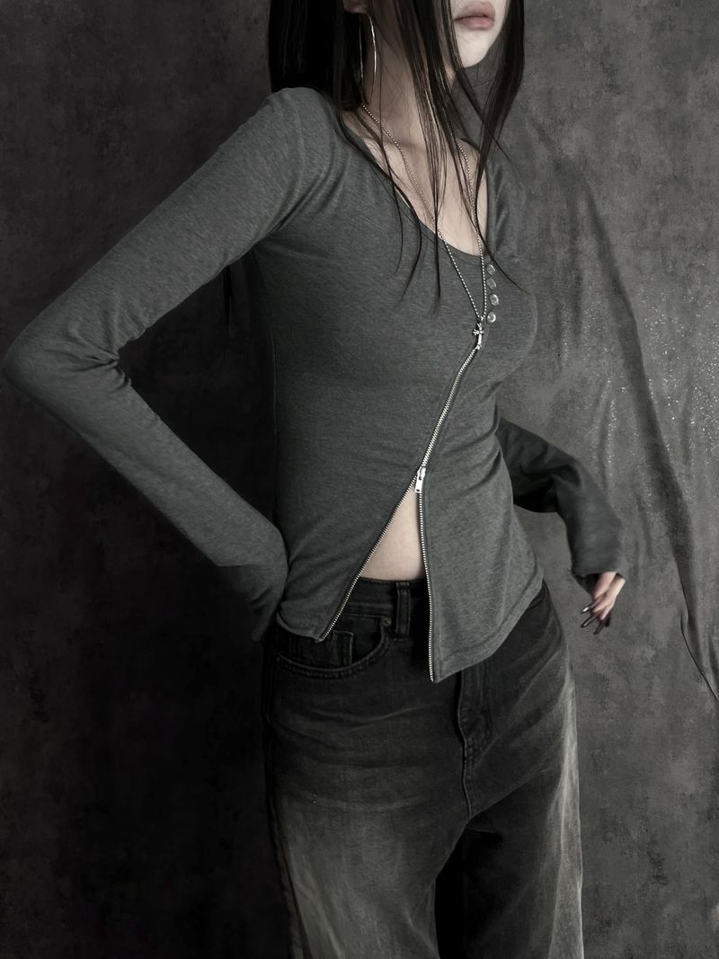 diagonal zipper button T (2color)