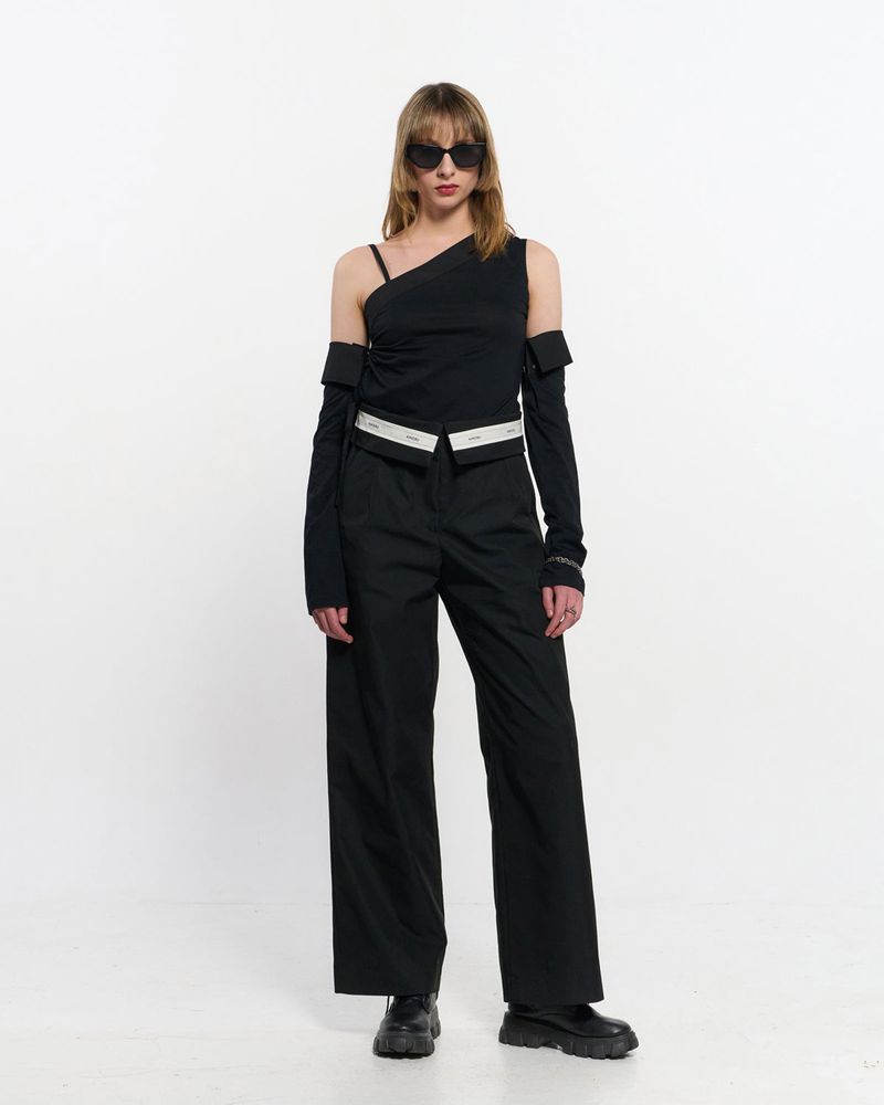  Fold Over Wide Slacks _ BLACK