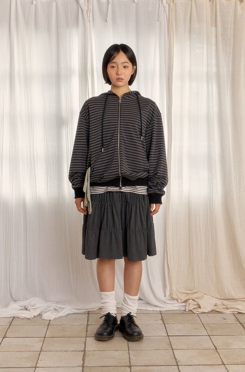 STRIPE HOODED ZIP-UP (BLACK)